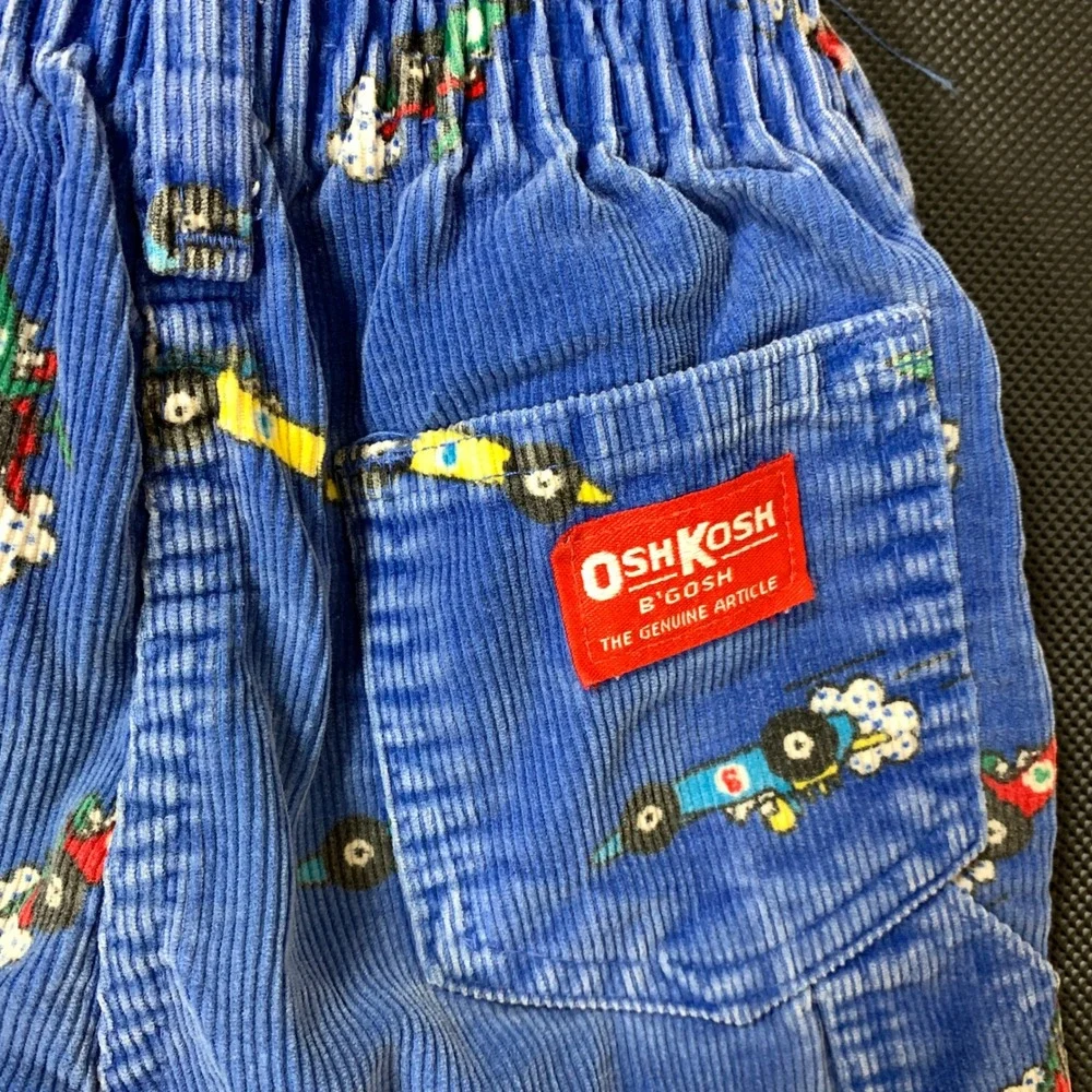 OshKosh B'Gosh‎ Pants Kids 3T Blue Corduroy Race Car Carpenter Vintage USA Made